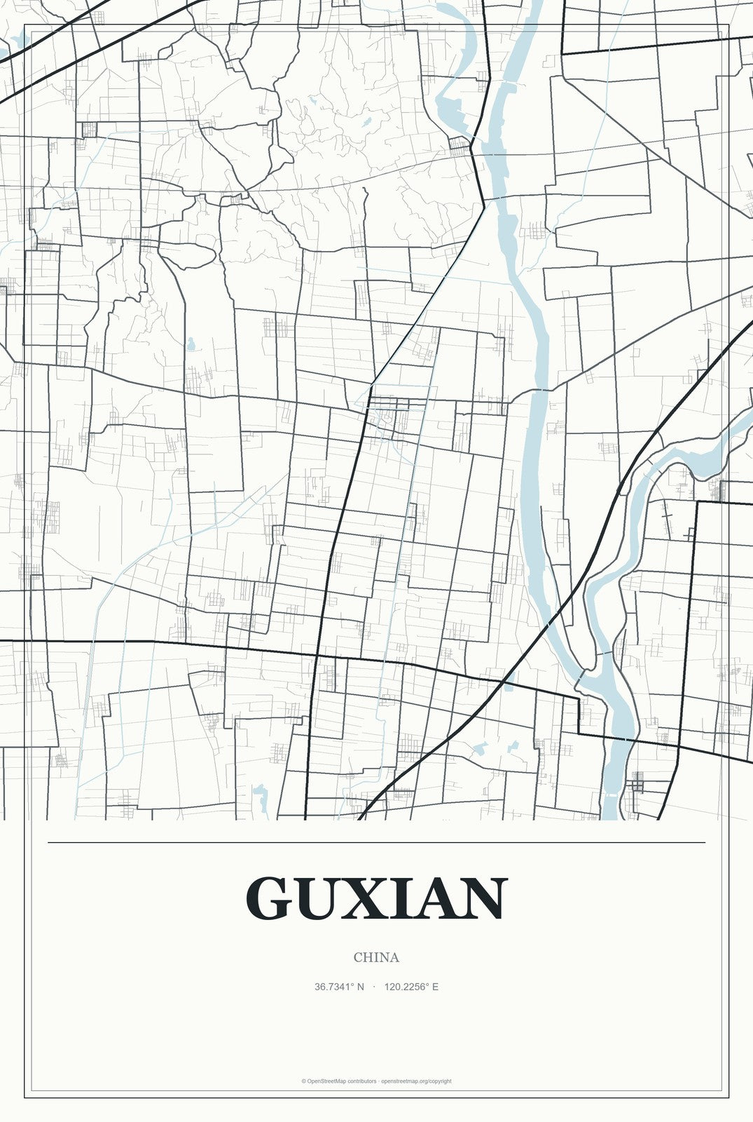 Guxian, China City Map Aluminum Sign in Gallery Air style