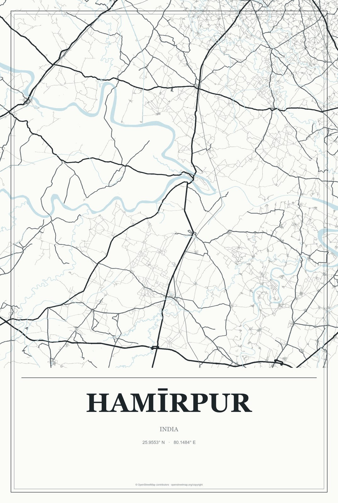 Hamīrpur, Himachal Pradesh, India City Map Aluminum Sign in Gallery Air style