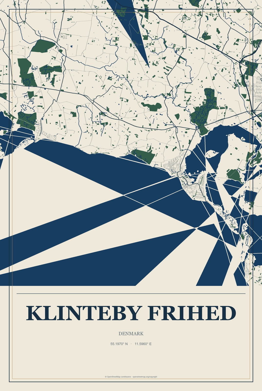 Klinteby Frihed, Denmark City Map Aluminum Sign in Coastal Cutout style