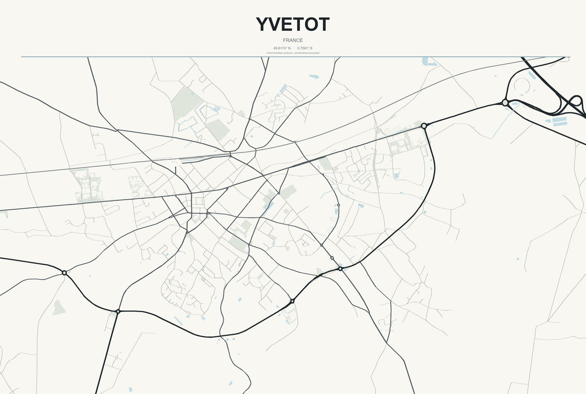 Yvetot, France City Map Aluminum Sign in Headline Atlas style