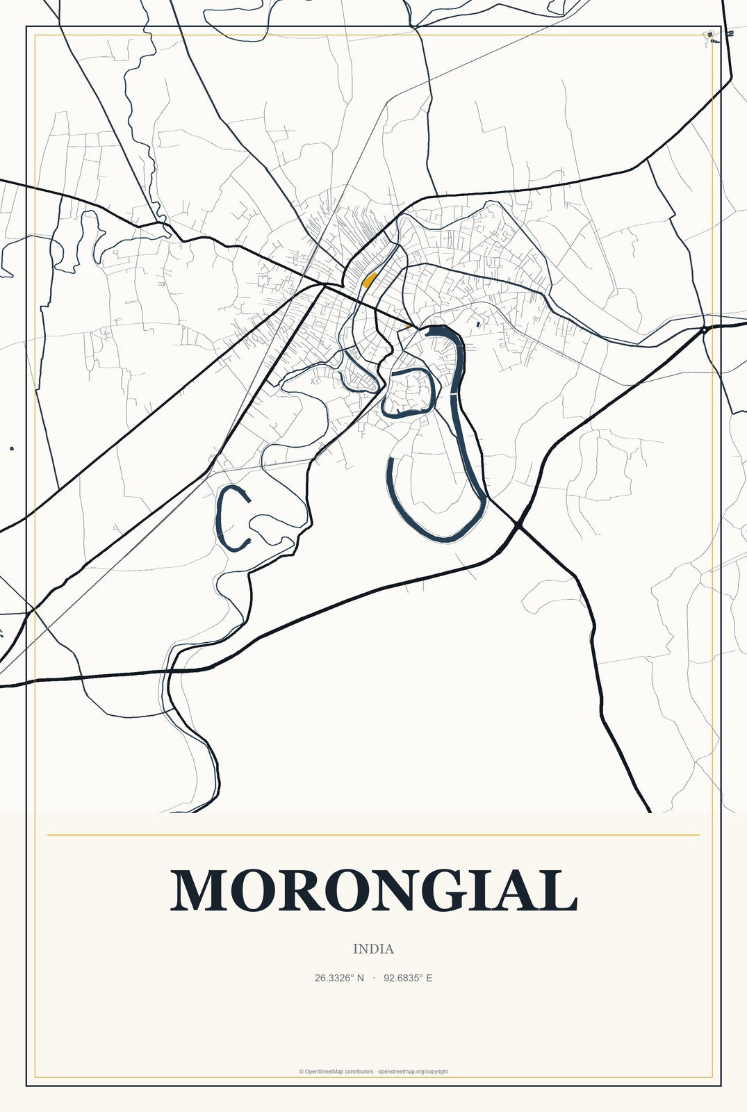 Morongial, India City Map Aluminum Sign in Citrine Modern style