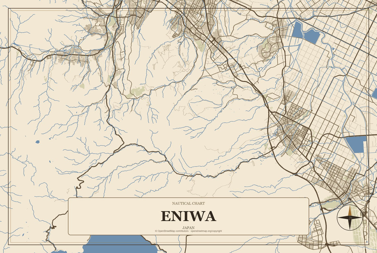 Eniwa, Japan City Map Aluminum Sign in Heritage Nautical style