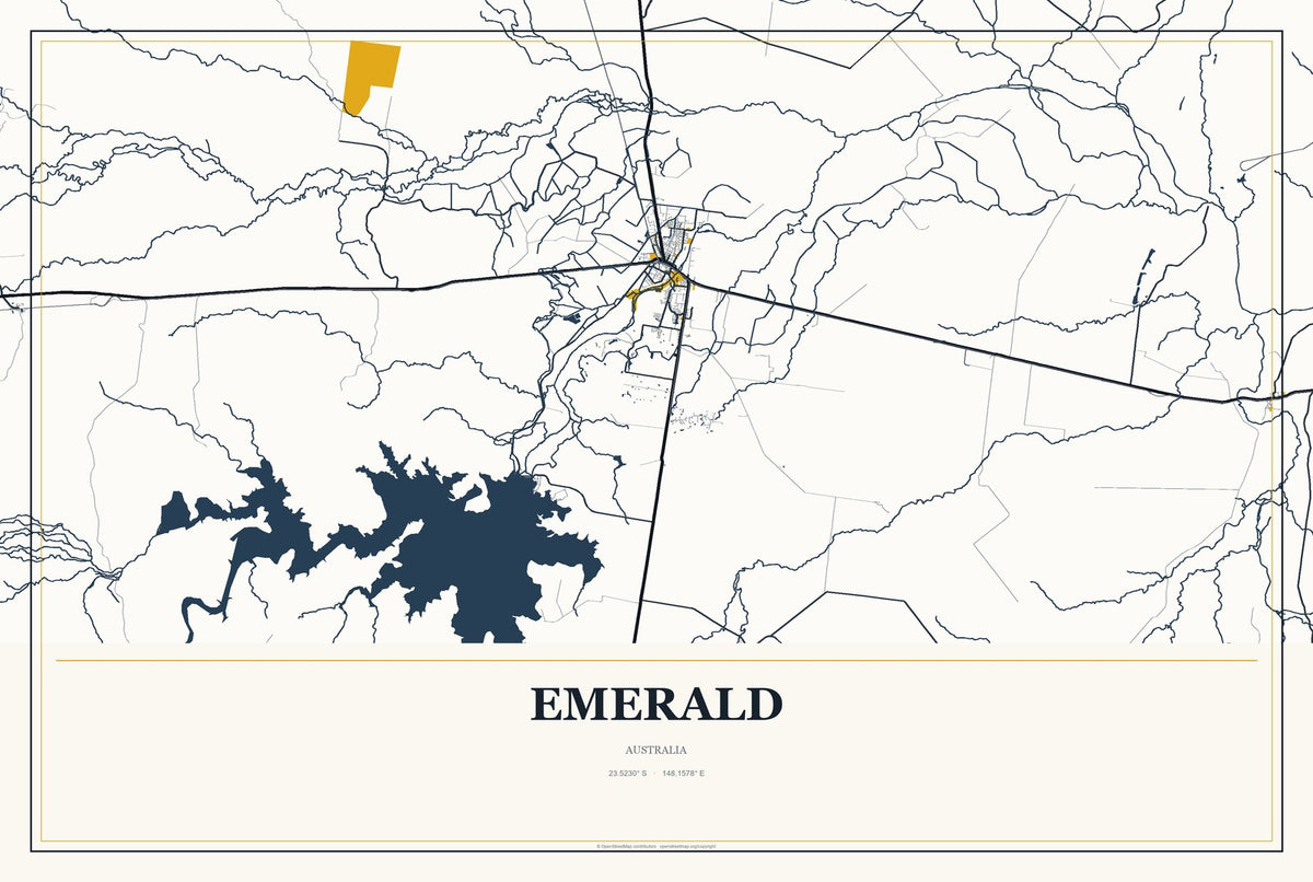 Emerald, Australia City Map Aluminum Sign in Citrine Modern style