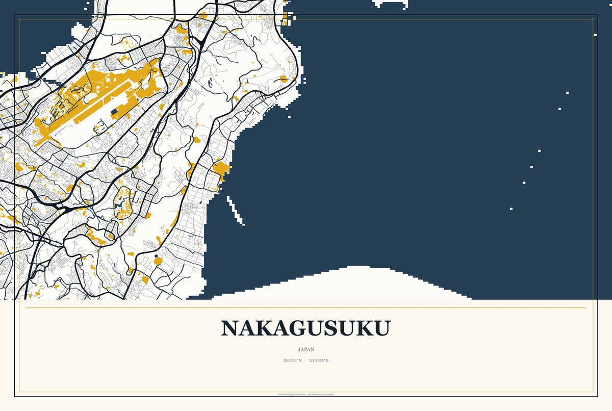 Nakagusuku, Japan City Map Aluminum Sign in Citrine Modern style