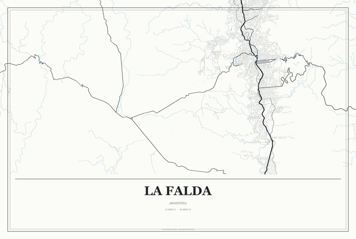 La Falda, Argentina City Map Aluminum Sign in Gallery Air style