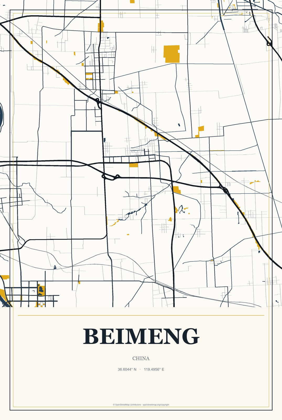 Beimeng, China City Map Aluminum Sign in Citrine Modern style