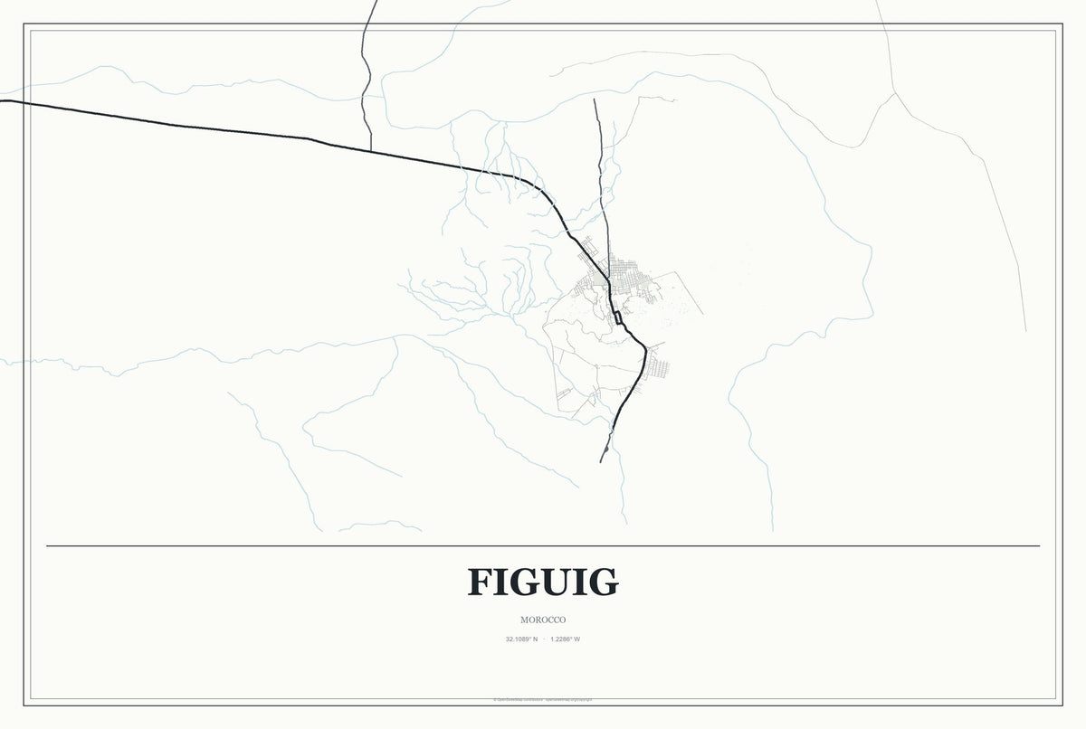 Figuig, Morocco City Map Aluminum Sign in Gallery Air style