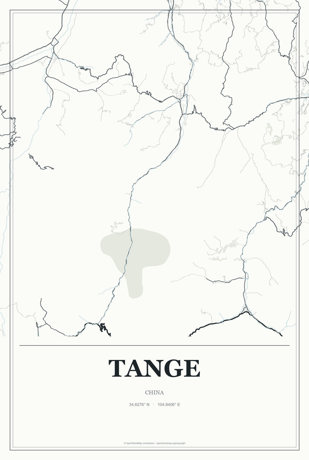 Tange, China City Map Aluminum Sign in Gallery Air style