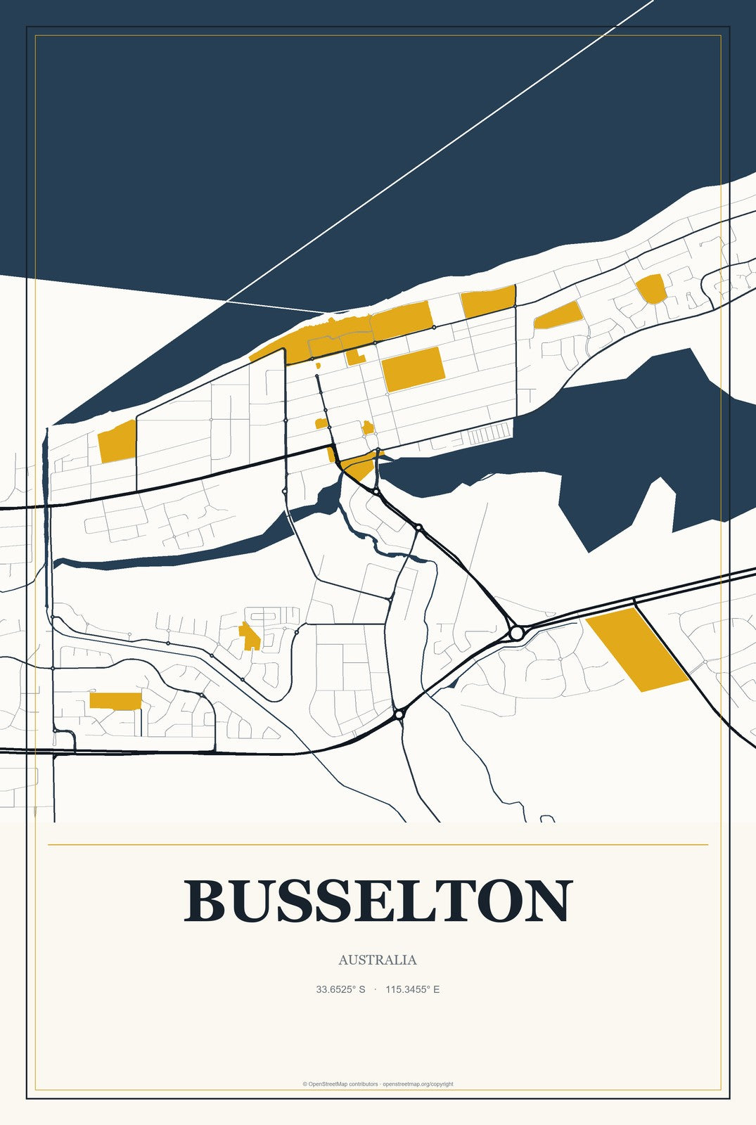 Busselton, Australia City Map Aluminum Sign in Citrine Modern style