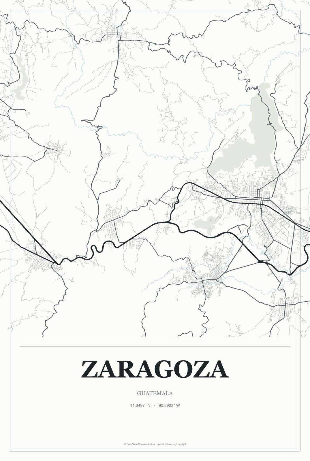 Zaragoza, Guatemala City Map Aluminum Sign in Gallery Air style