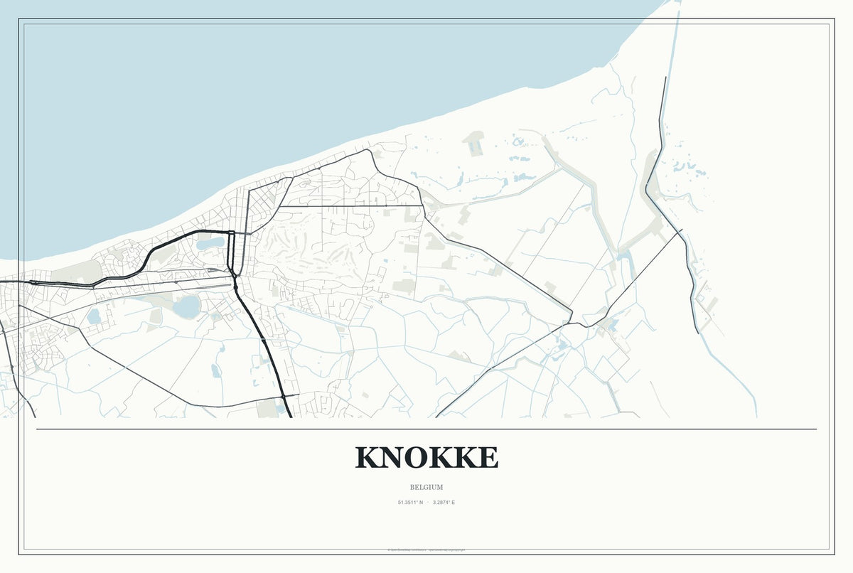 Knokke, Belgium City Map Aluminum Sign in Gallery Air style
