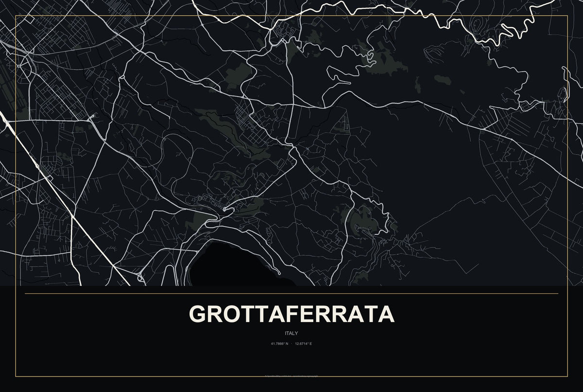 Grottaferrata, Italy City Map Aluminum Sign in Metropolitan Noir style