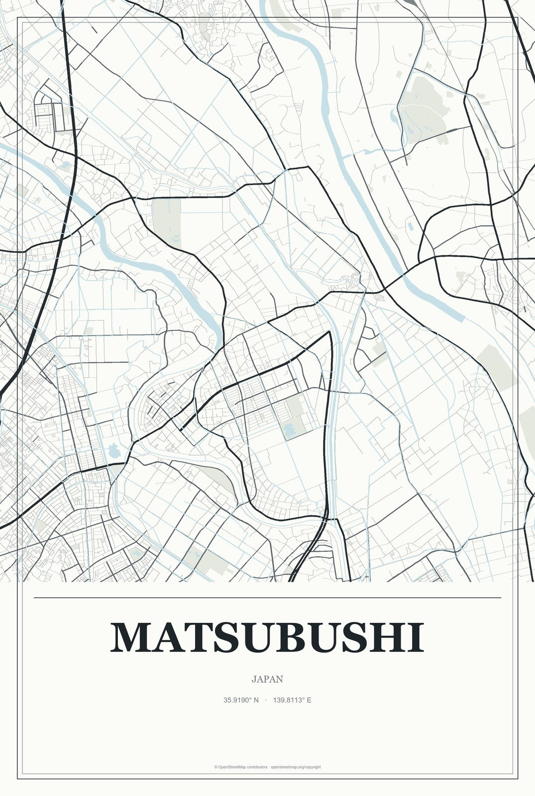 Matsubushi, Japan City Map Aluminum Sign in Gallery Air style