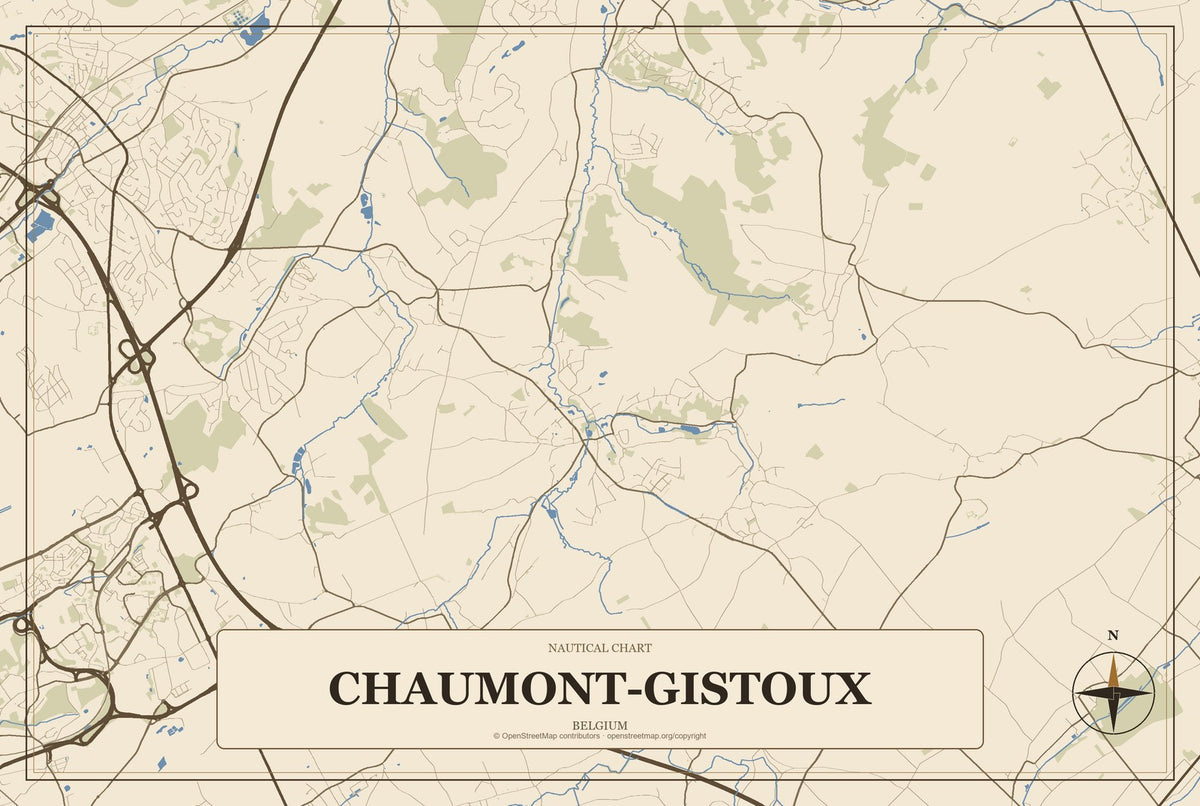 Chaumont-Gistoux, Belgium City Map Aluminum Sign in Heritage Nautical style