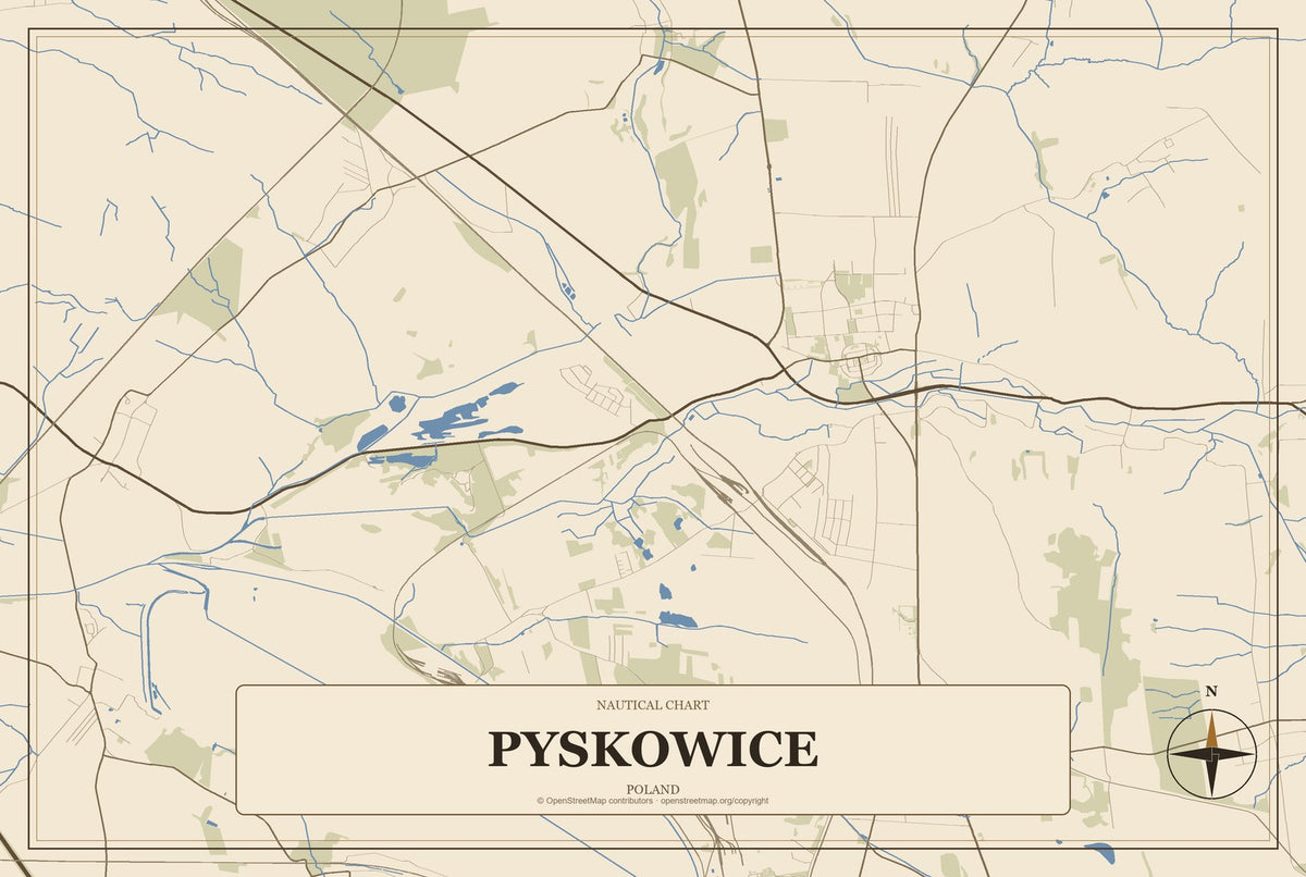 Pyskowice, Poland City Map Aluminum Sign in Heritage Nautical style