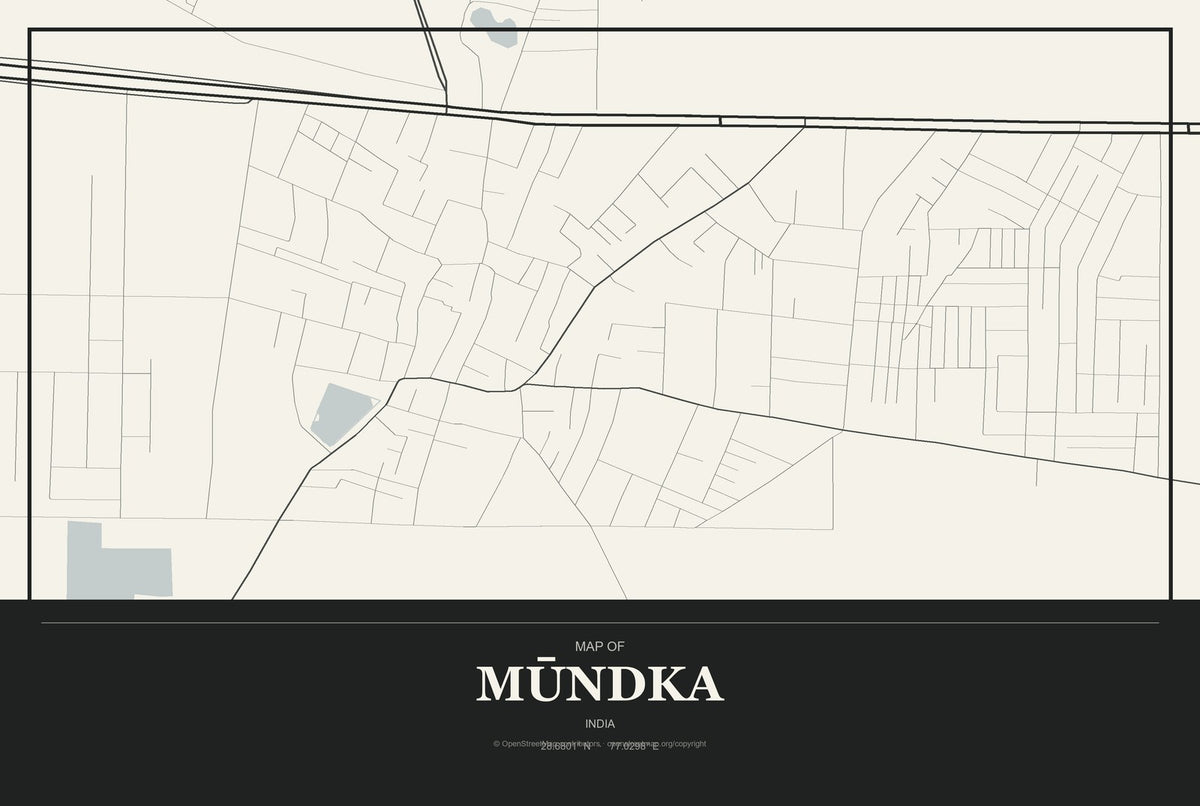 Mūndka, India City Map Aluminum Sign in Museum Plaque style