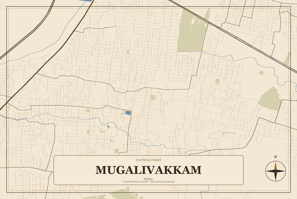 Mugalivakkam, India City Map Aluminum Sign in Heritage Nautical style