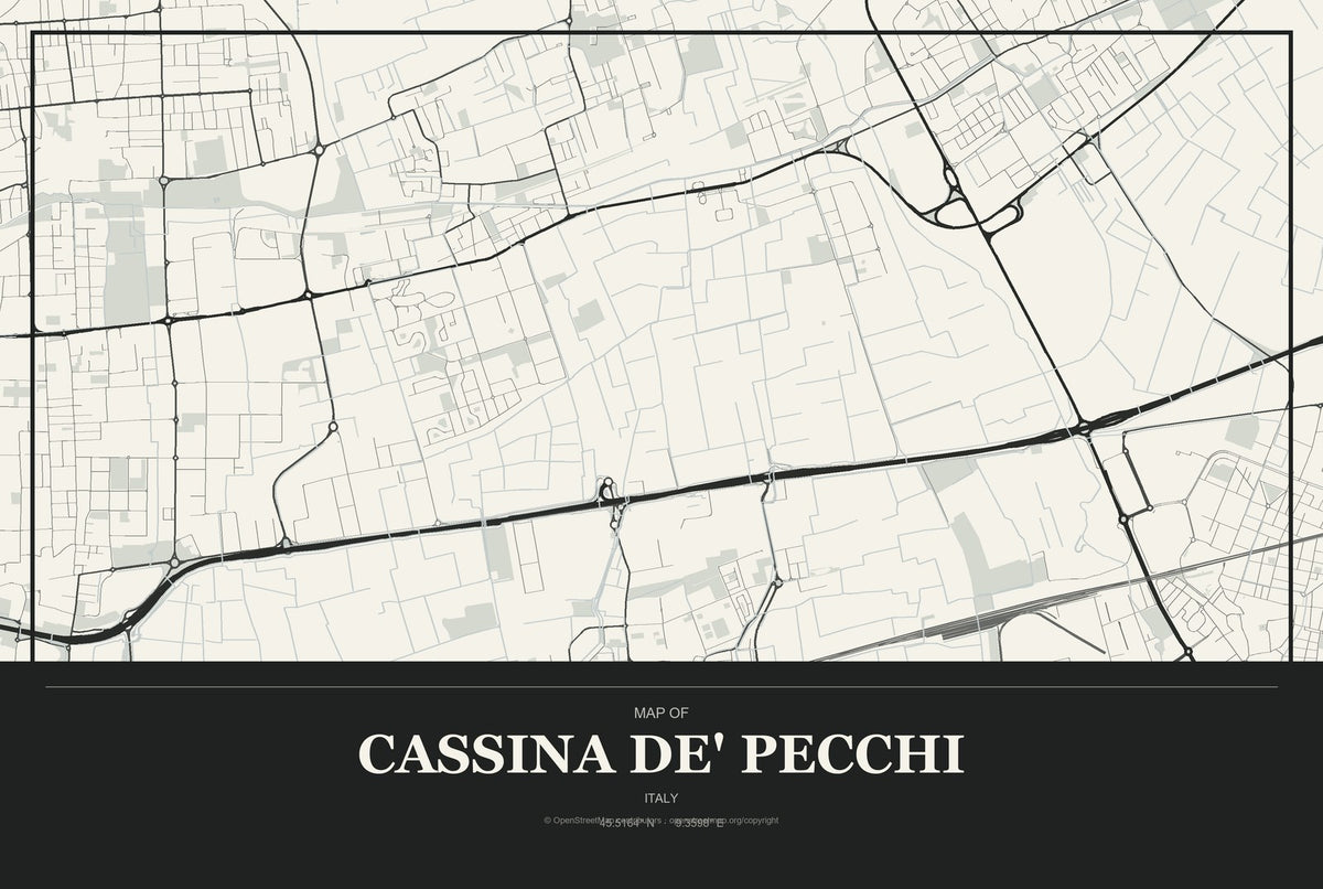 Cassina de' Pecchi, Italy City Map Aluminum Sign in Museum Plaque style