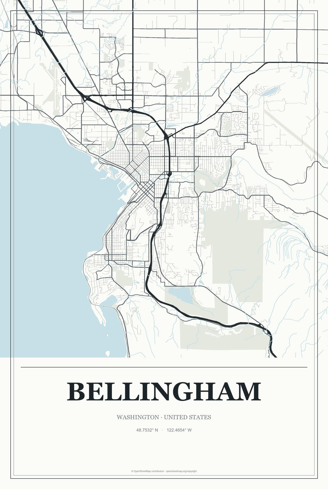 Bellingham, Washington City Map Aluminum Sign in Gallery Air style