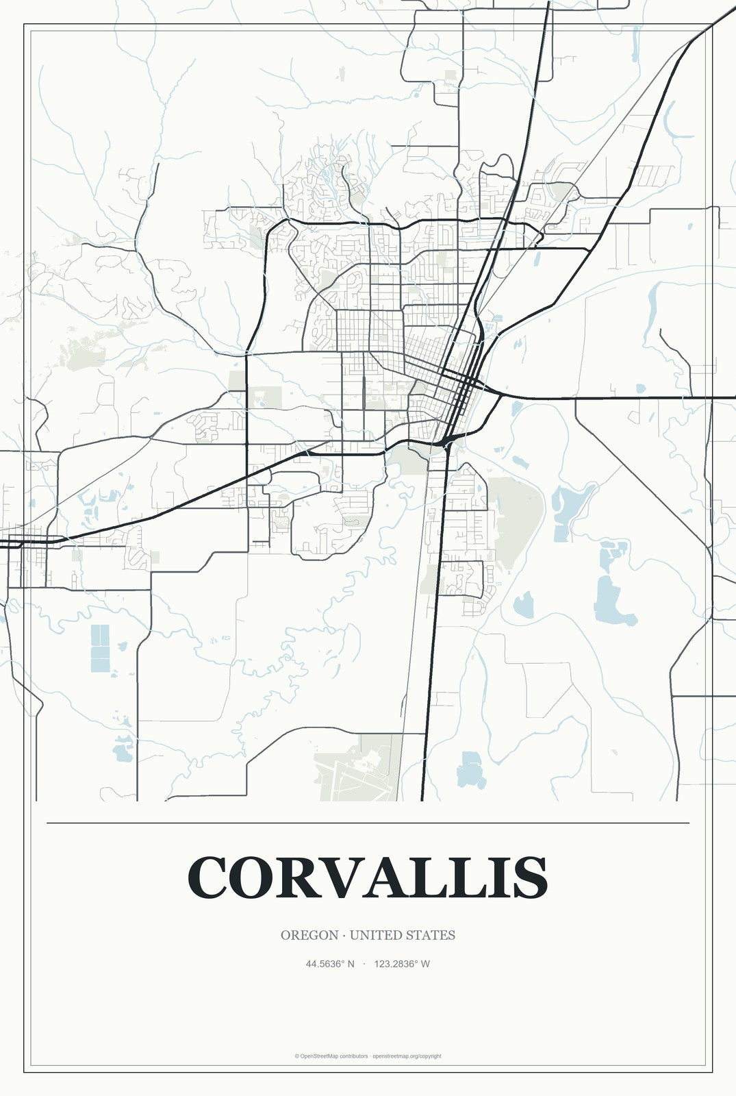 Corvallis, Oregon City Map Aluminum Sign in Gallery Air style