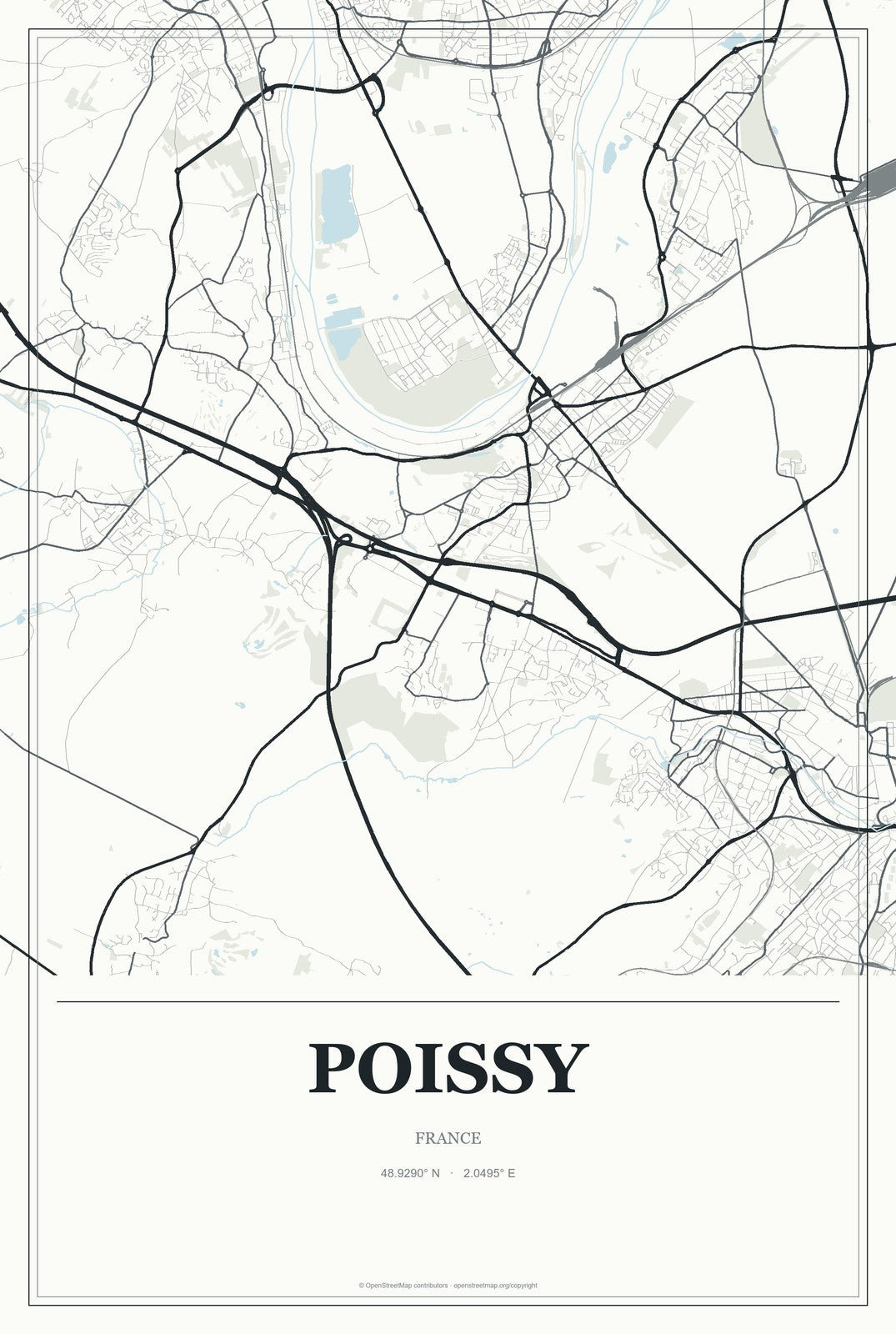 Poissy, France City Map Aluminum Sign in Gallery Air style