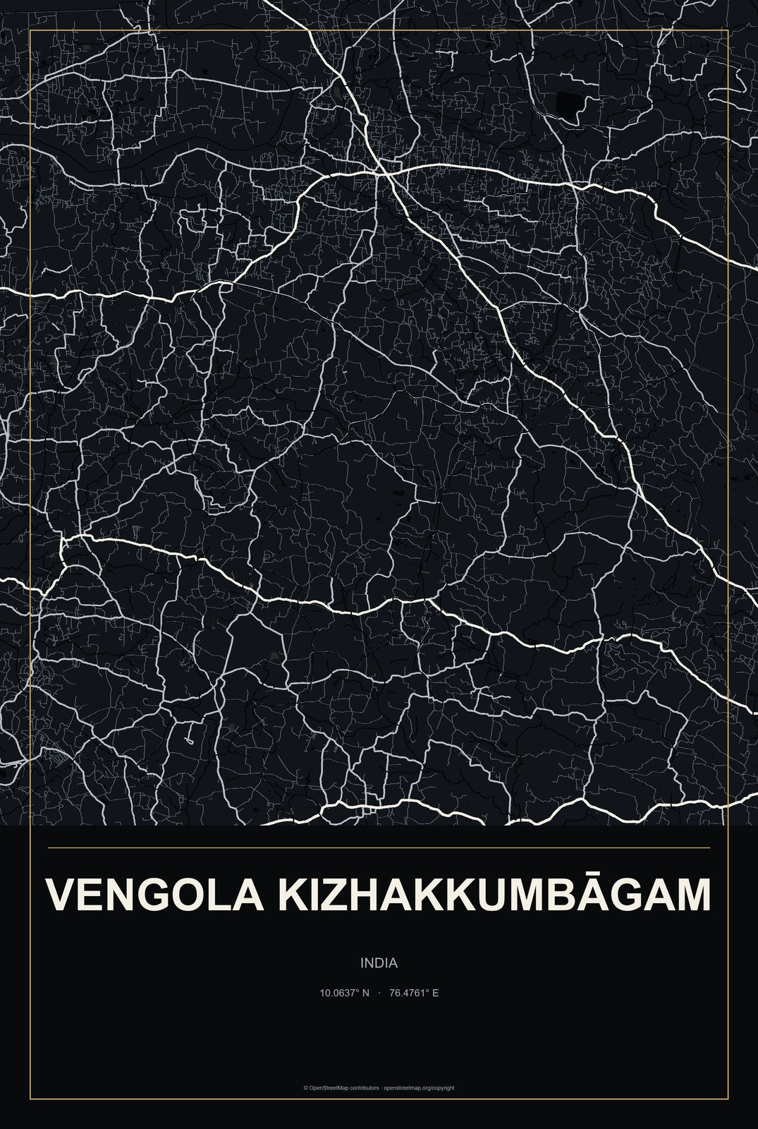 Vengola Kizhakkumbāgam, India City Map Aluminum Sign in Metropolitan Noir style