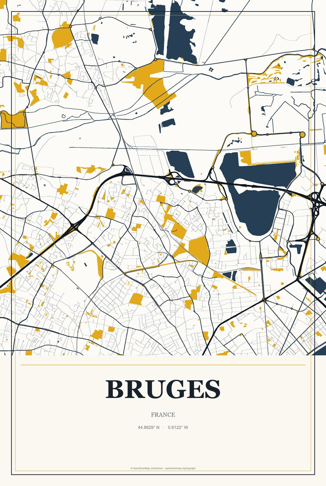 Bruges, France City Map Aluminum Sign in Citrine Modern style