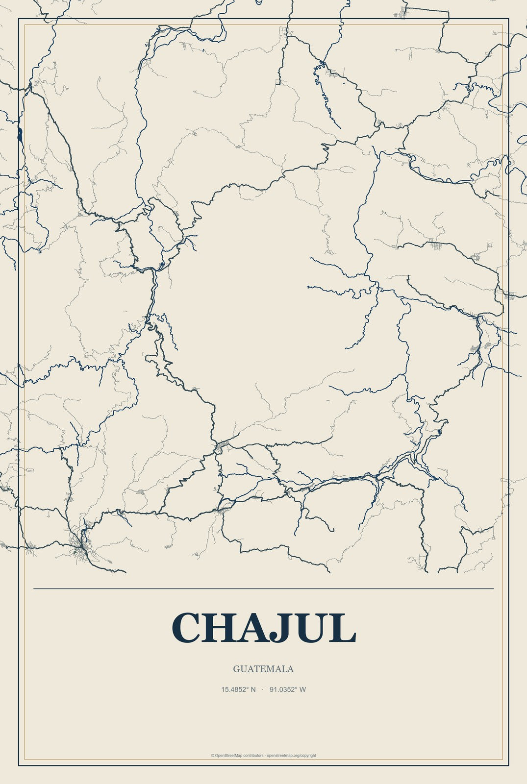 Chajul, Guatemala City Map Aluminum Sign in Coastal Cutout style