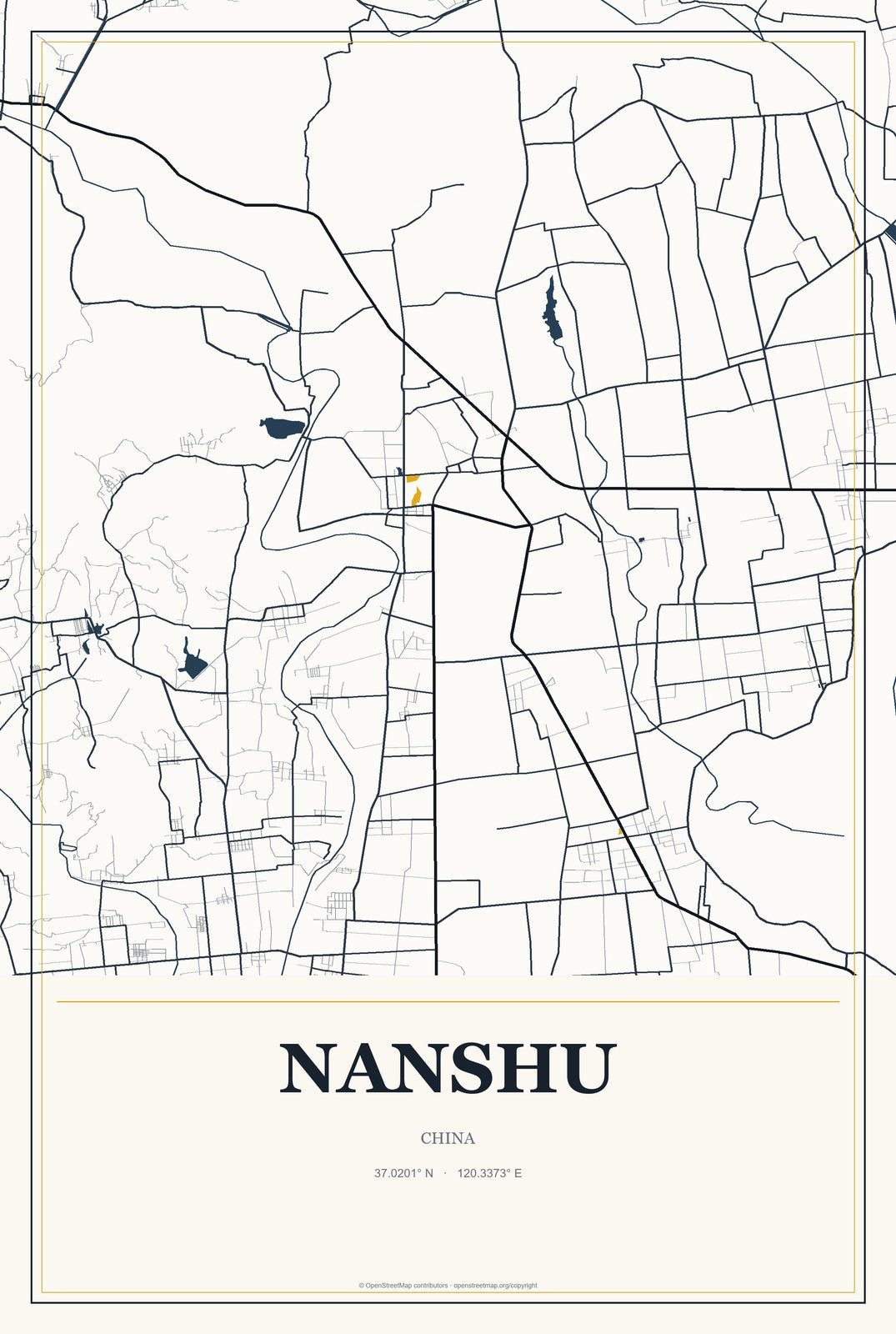 Nanshu, China City Map Aluminum Sign in Citrine Modern style