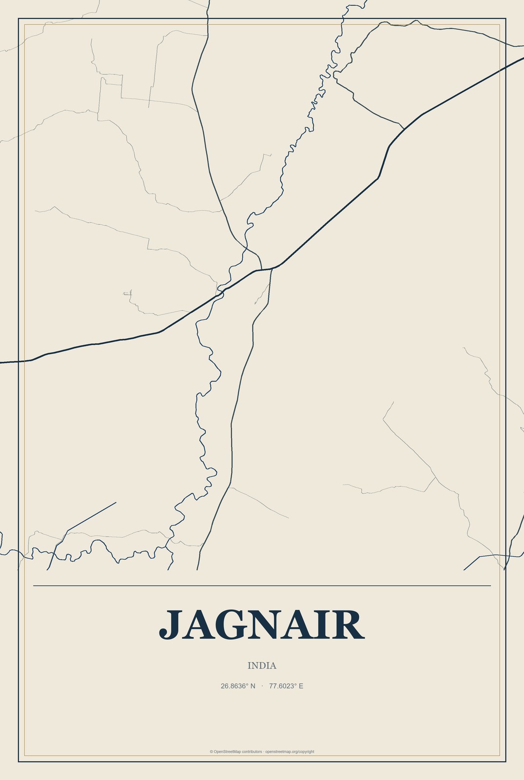 Jagnair, India City Map Aluminum Sign in Coastal Cutout style