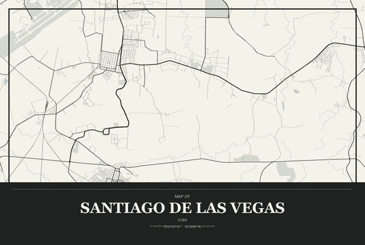 Santiago de las Vegas, Cuba City Map Aluminum Sign in Museum Plaque style