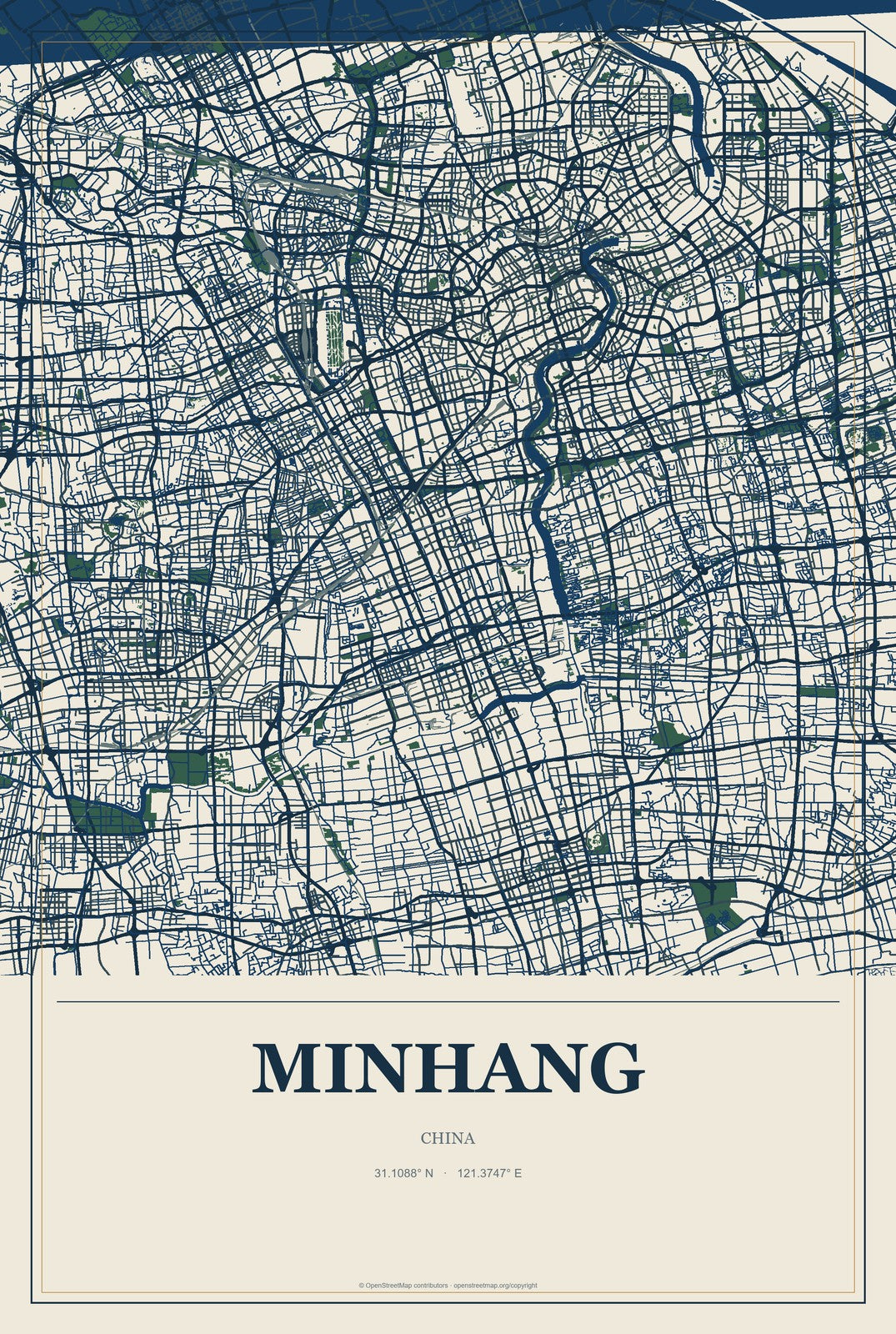 Minhang, China City Map Aluminum Sign in Coastal Cutout style