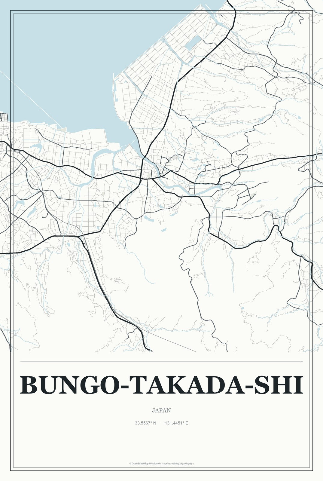 Bungo-Takada-shi, Japan City Map Aluminum Sign in Gallery Air style