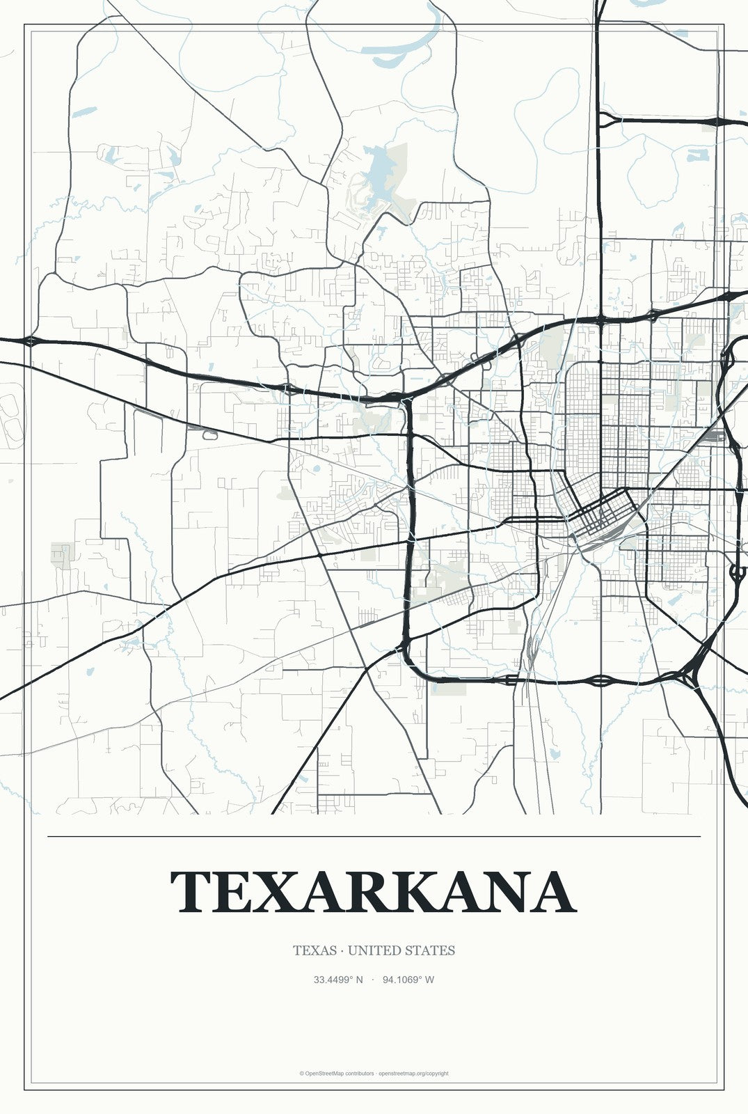 Texarkana, Texas City Map Aluminum Sign in Gallery Air style