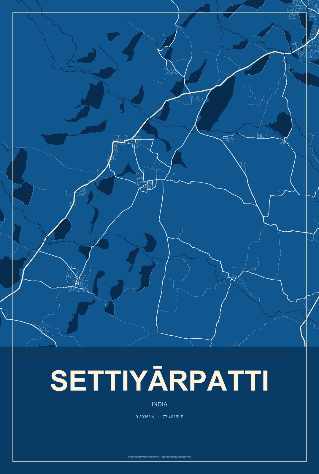 Settiyārpatti, India City Map Aluminum Sign in Harbor Cobalt style