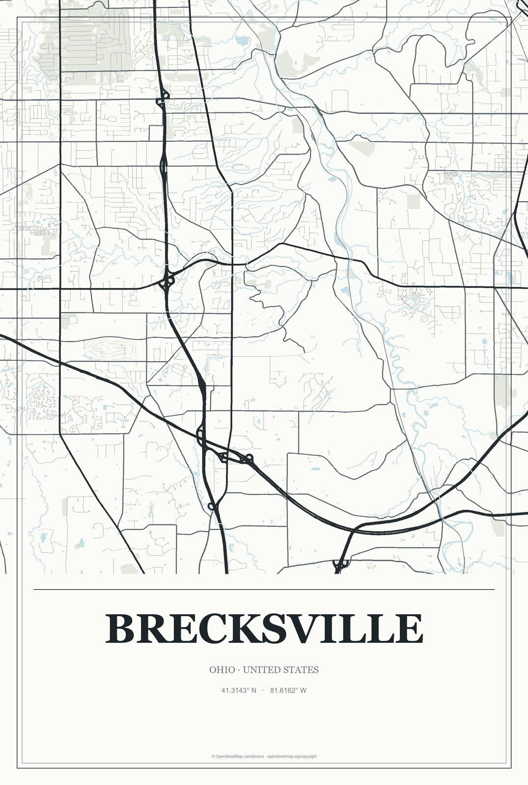 Brecksville, Ohio City Map Aluminum Sign in Gallery Air style