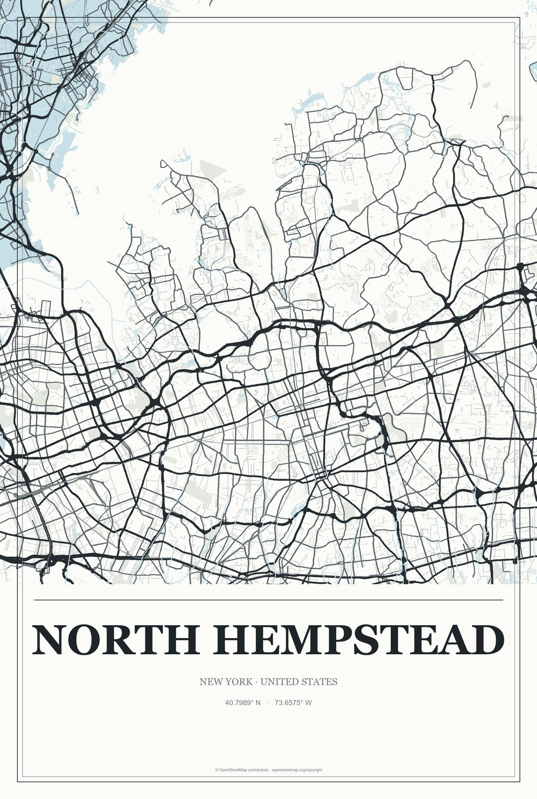 North Hempstead, New York City Map Aluminum Sign in Gallery Air style