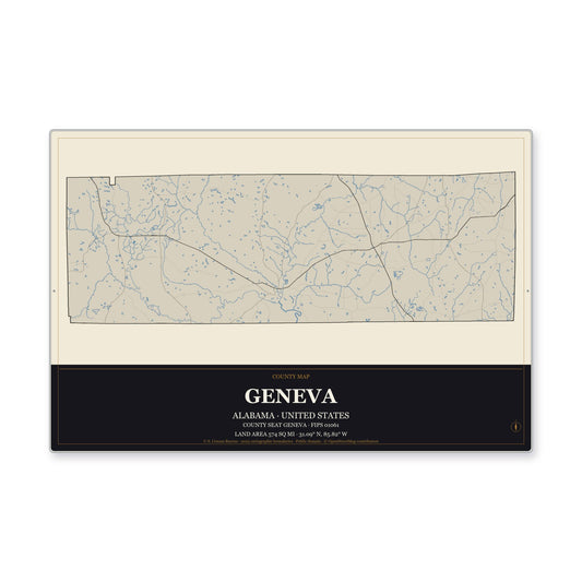 Geneva County, Alabama Map Aluminum Sign in Museum Plaque style