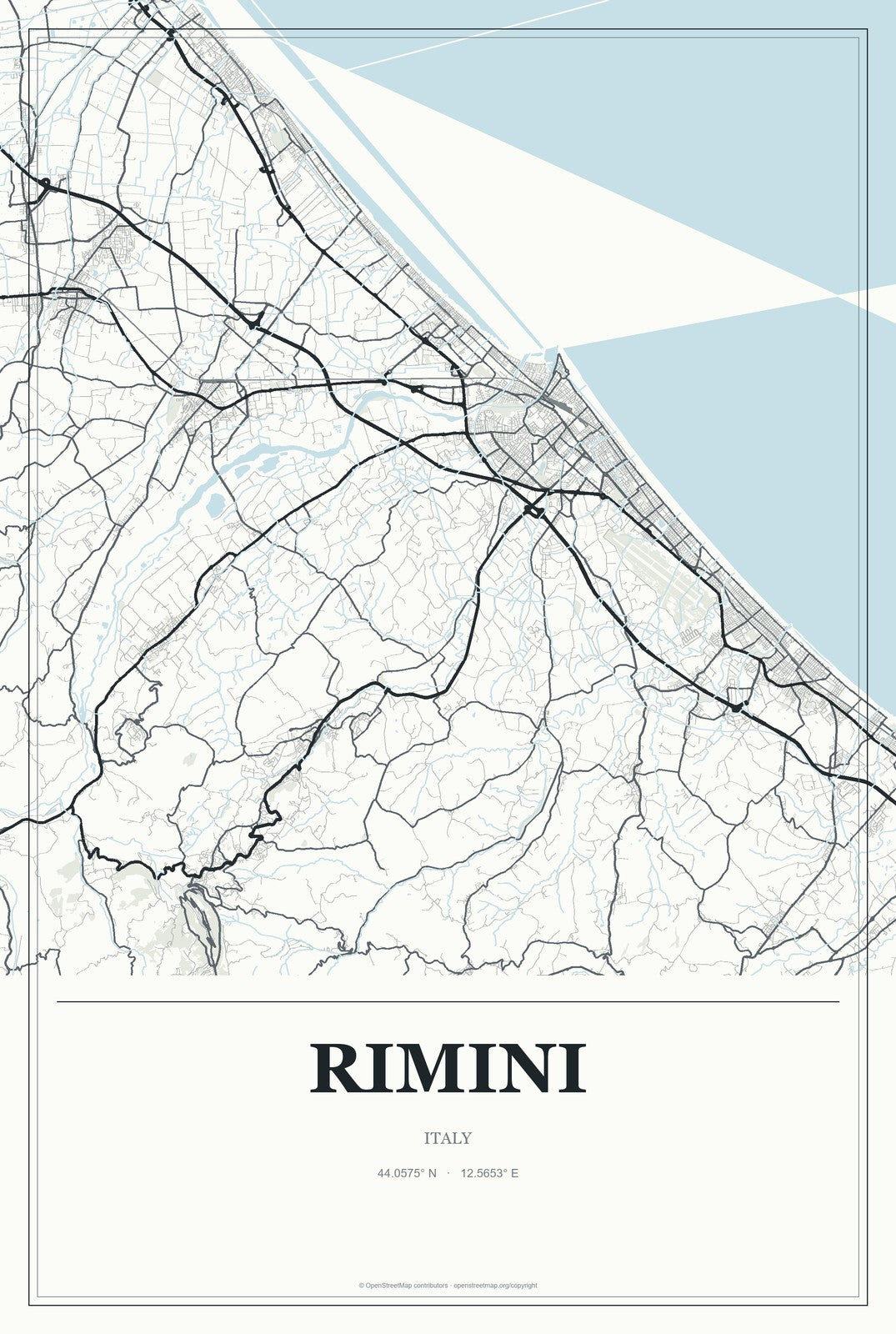 Rimini, Italy City Map Aluminum Sign in Gallery Air style