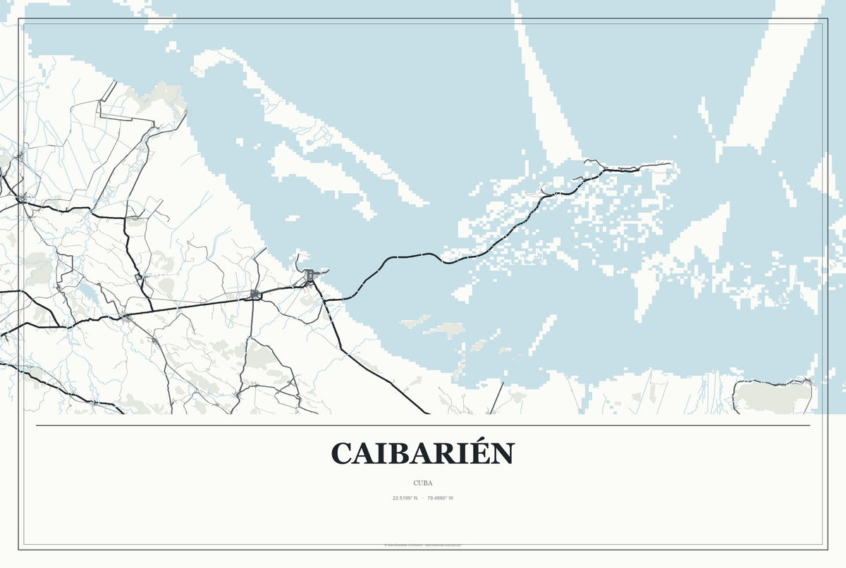 Caibarién, Cuba City Map Aluminum Sign in Gallery Air style