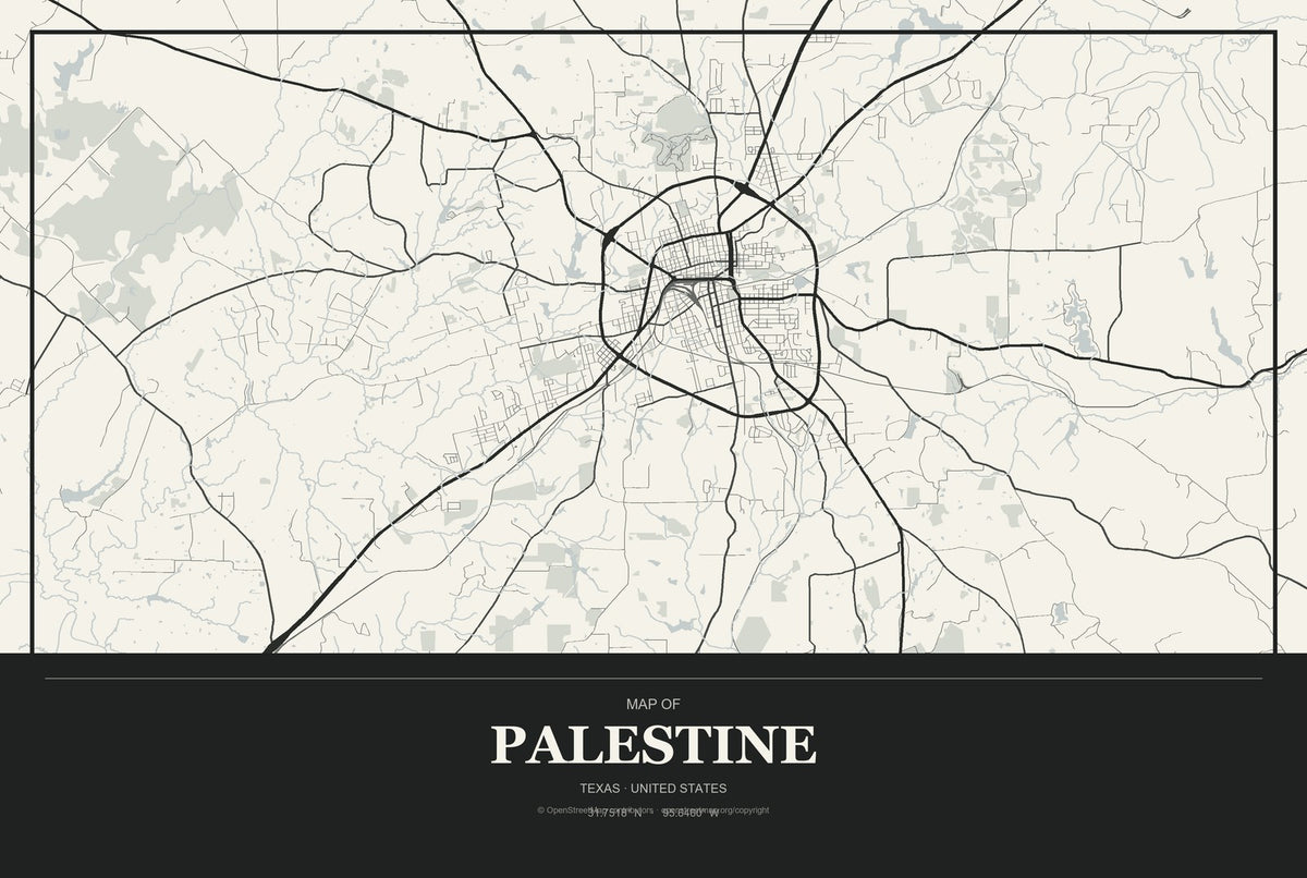 Palestine, Texas City Map Aluminum Sign in Museum Plaque style