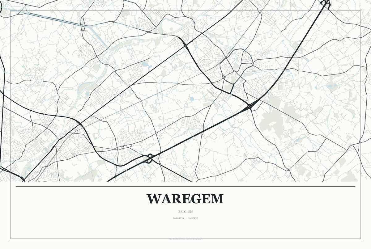 Waregem, Belgium City Map Aluminum Sign in Gallery Air style