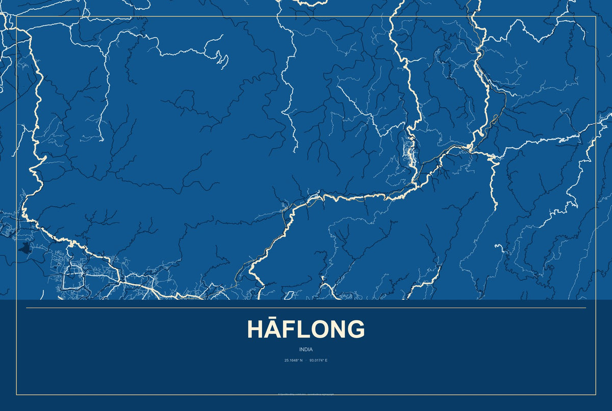 Hāflong, India City Map Aluminum Sign in Harbor Cobalt style