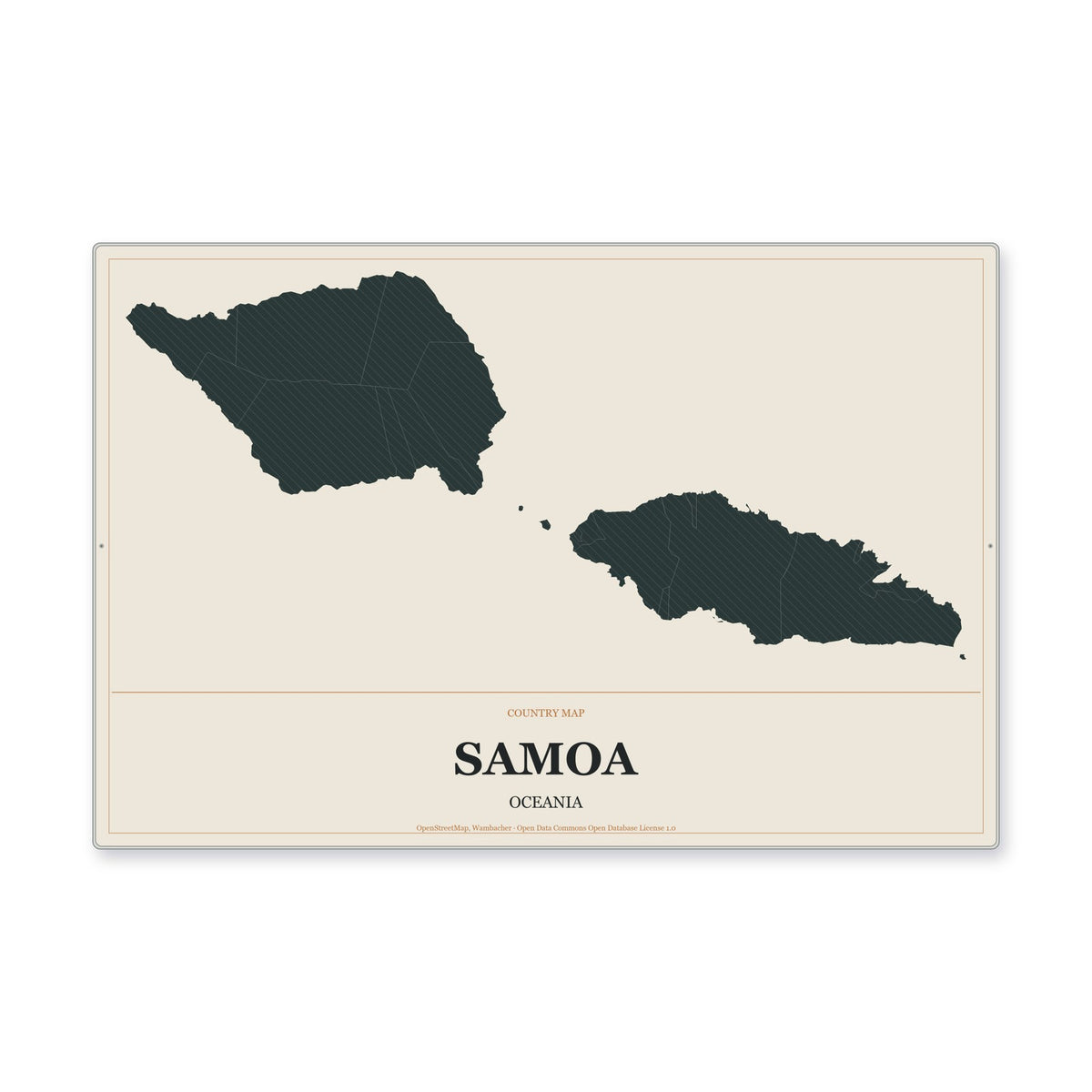 Samoa Country Map Aluminum Sign in Headline Atlas style