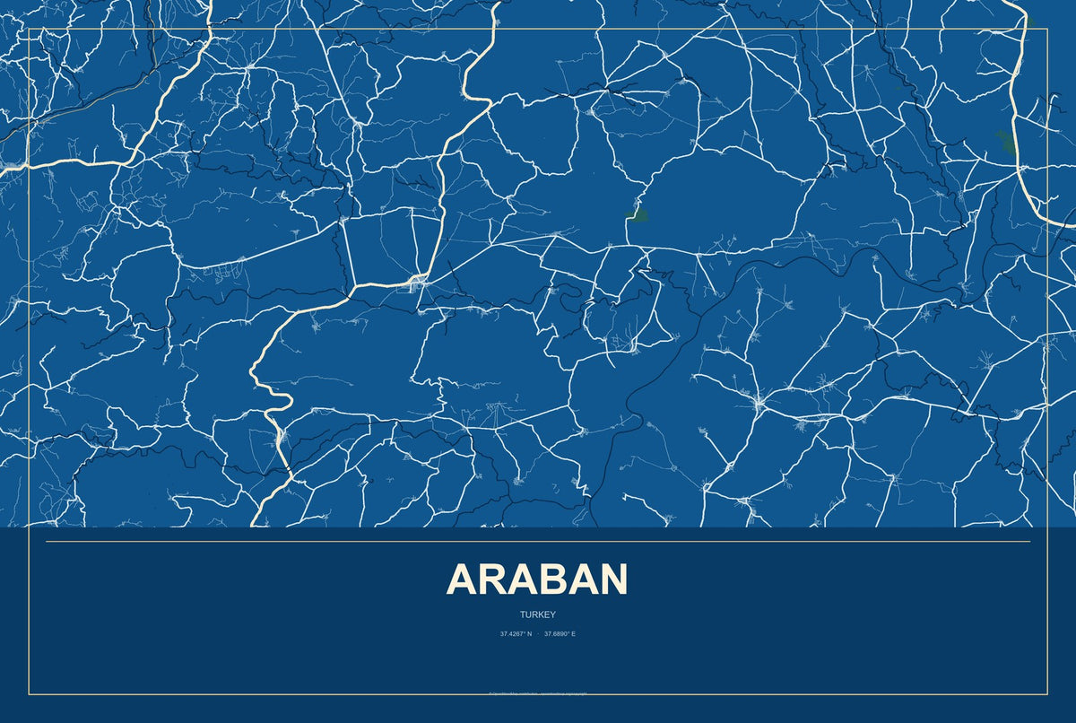 Araban, Turkey City Map Aluminum Sign in Harbor Cobalt style