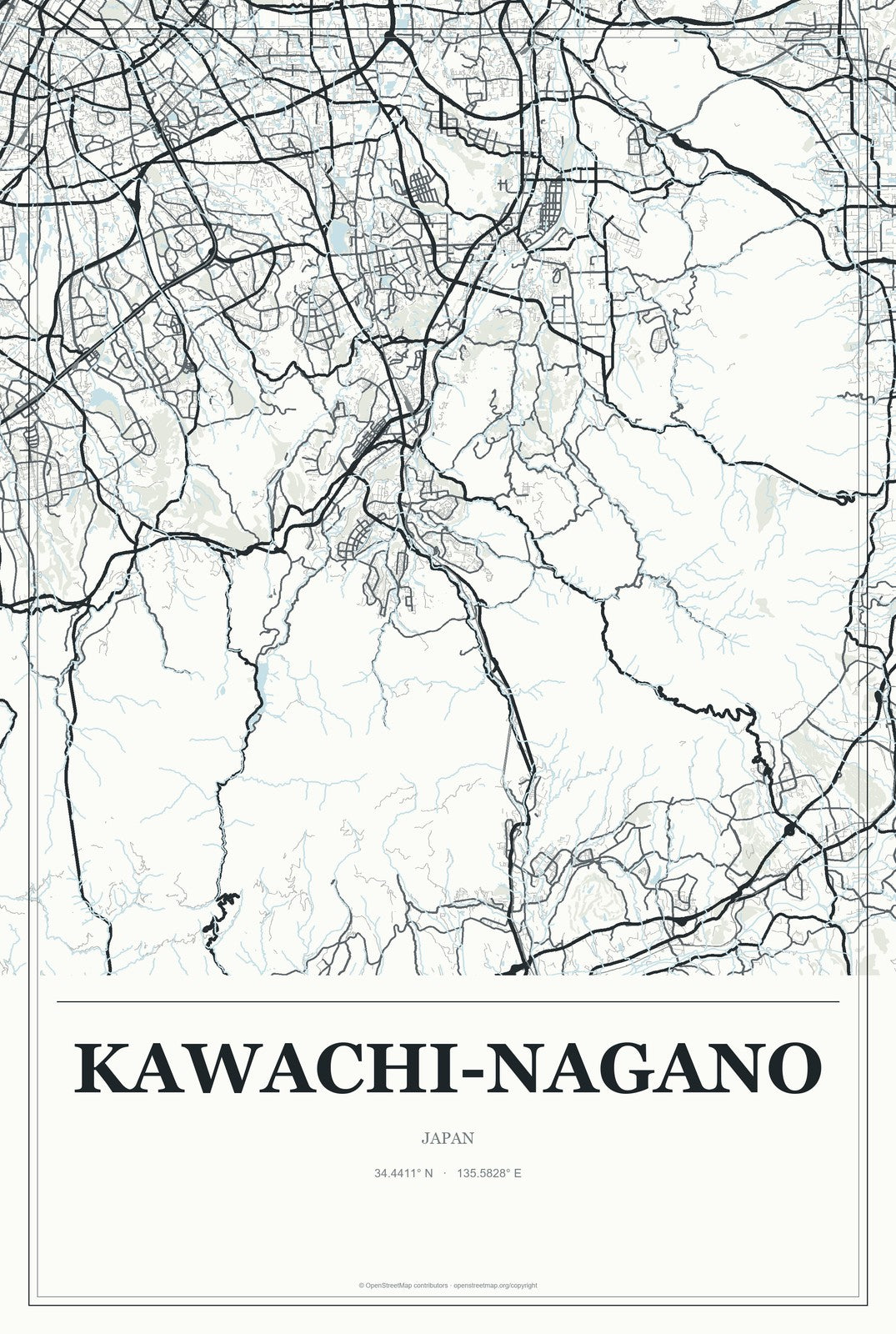 Kawachi-Nagano, Japan City Map Aluminum Sign in Gallery Air style