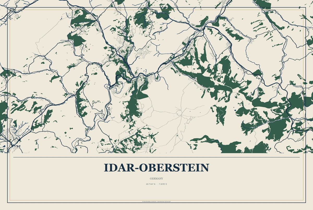 Idar-Oberstein, Germany City Map Aluminum Sign in Coastal Cutout style