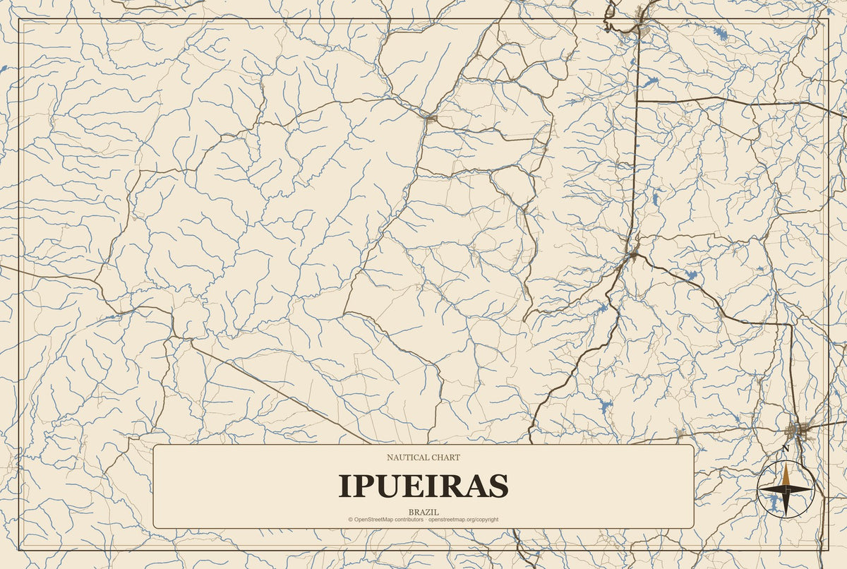 Ipueiras, Ceará, Brazil City Map Aluminum Sign in Heritage Nautical style
