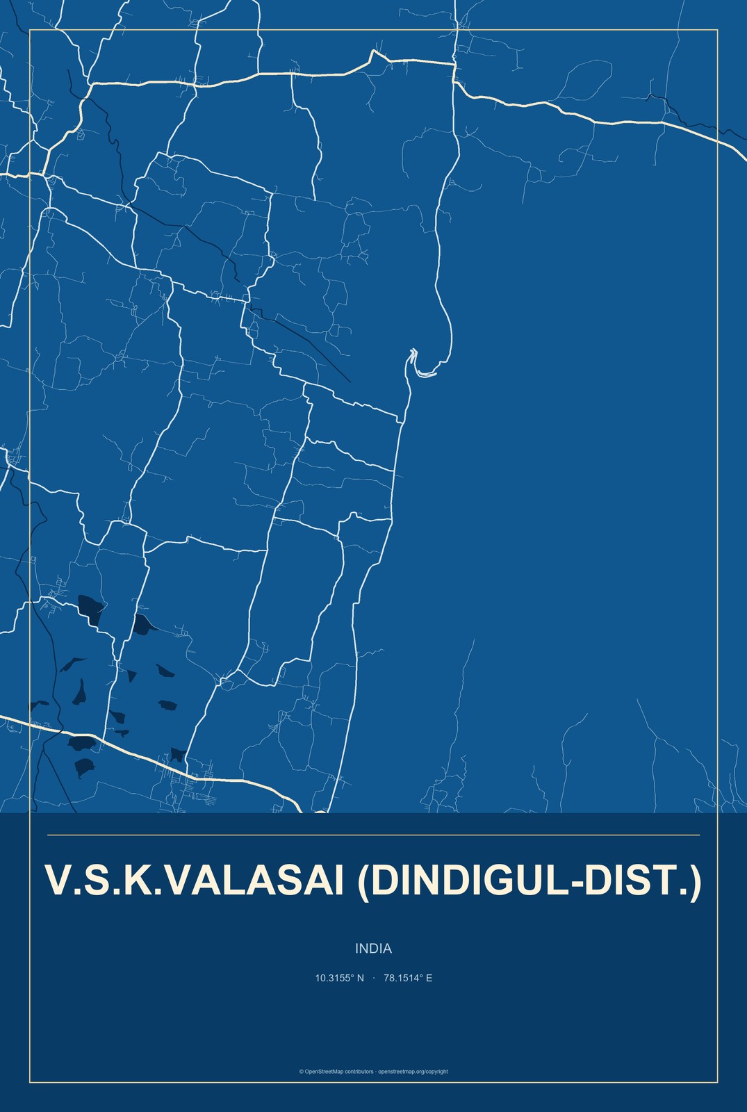 V.S.K.Valasai (Dindigul-Dist.), India City Map Aluminum Sign in Harbor Cobalt style