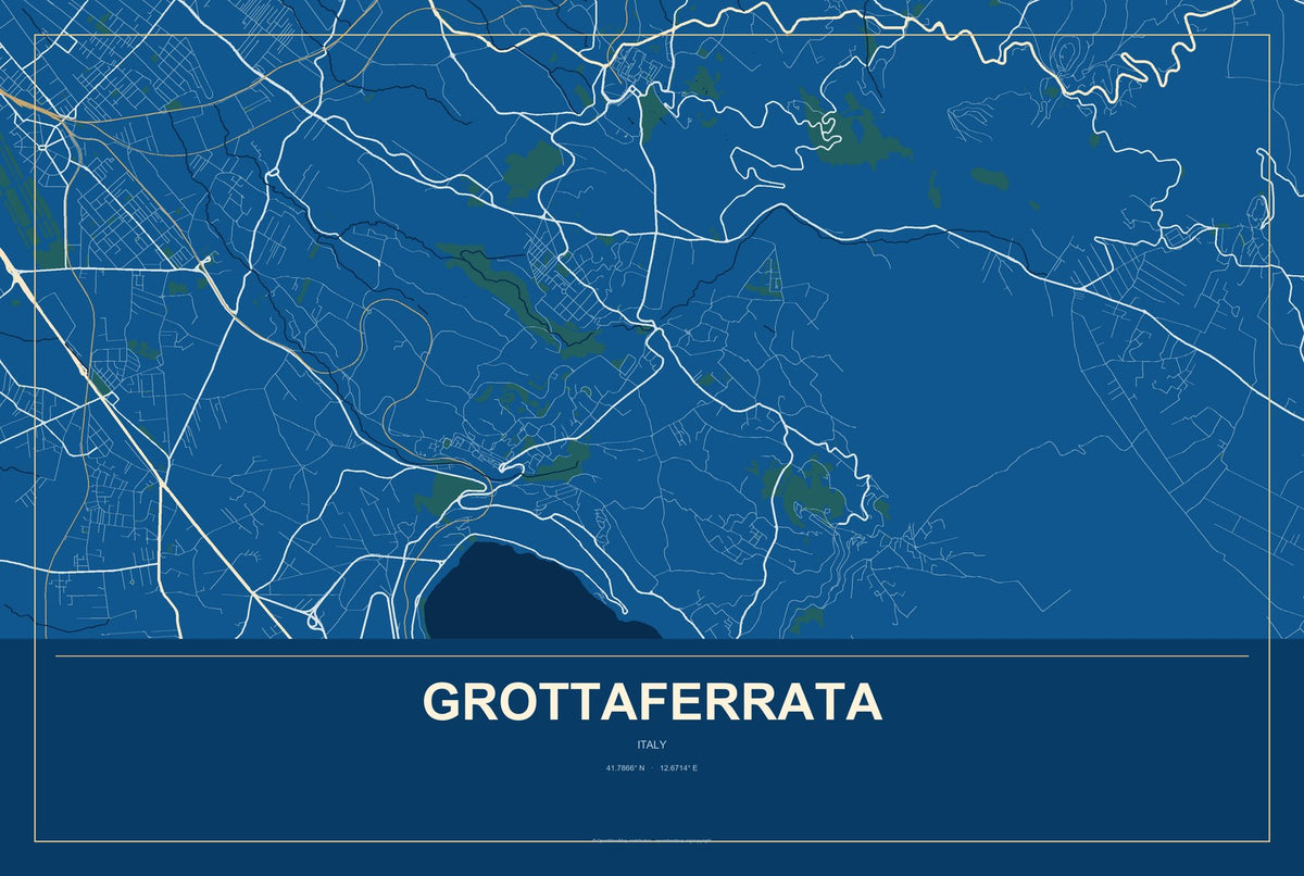 Grottaferrata, Italy City Map Aluminum Sign in Harbor Cobalt style